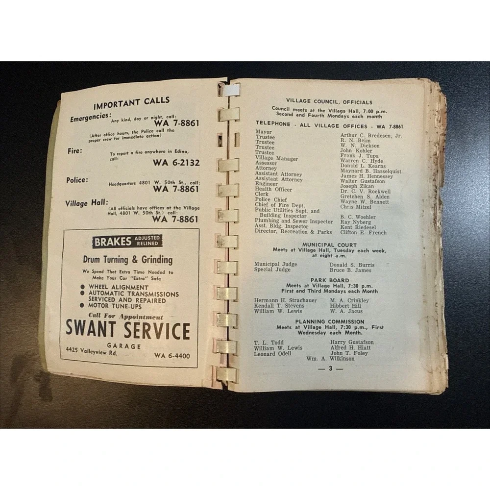 Vintage 1959 Edina Minnesota Directory/Telephone Book W/ Yellow Pages.